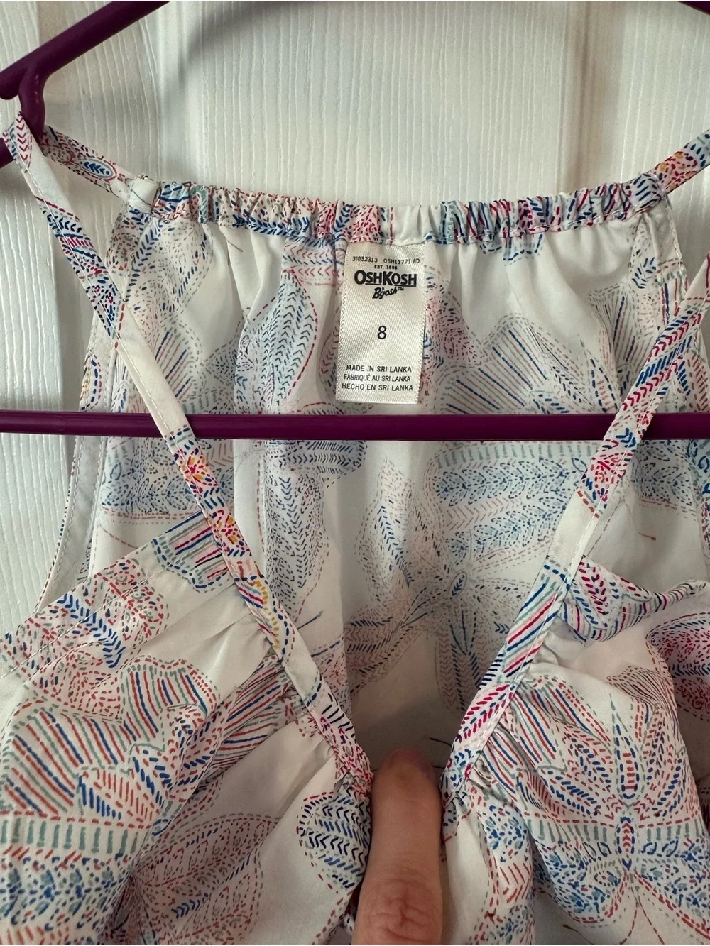 OshKosh B'gosh Cream Butterflies Ruffle Tank with Pink & Blue Print